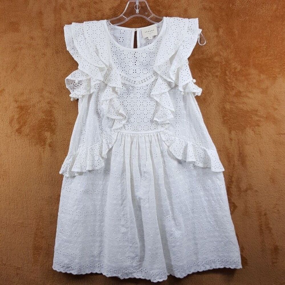 SEZANE Shift Dress Womens Size 38 White Eyelet Pullover Tiered Peasant ALEXANE